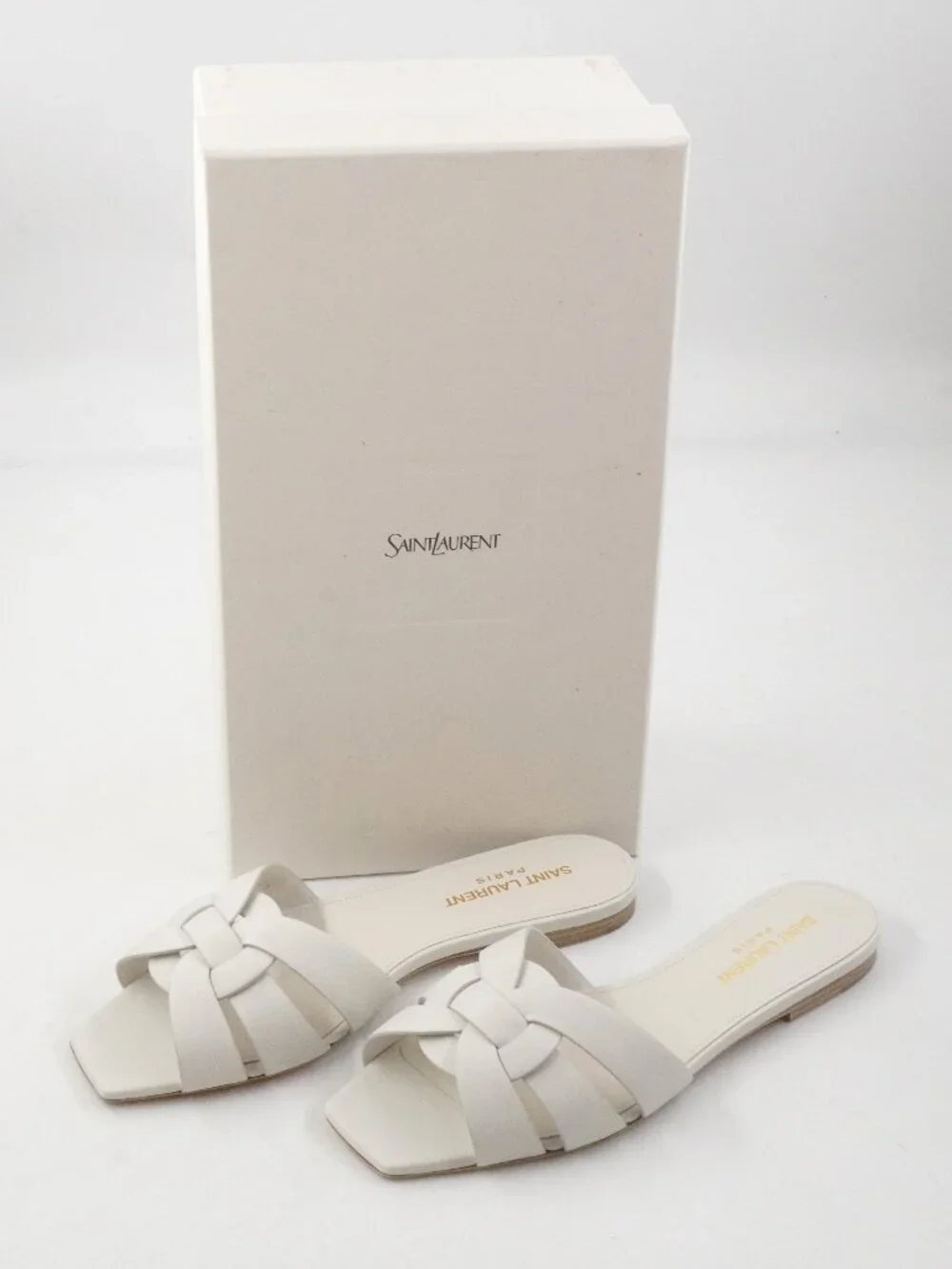 Saint Laurent Tribute Mule Slide-On Sandals In White Leather - Size US 6 (New) - Picture 1 of 14